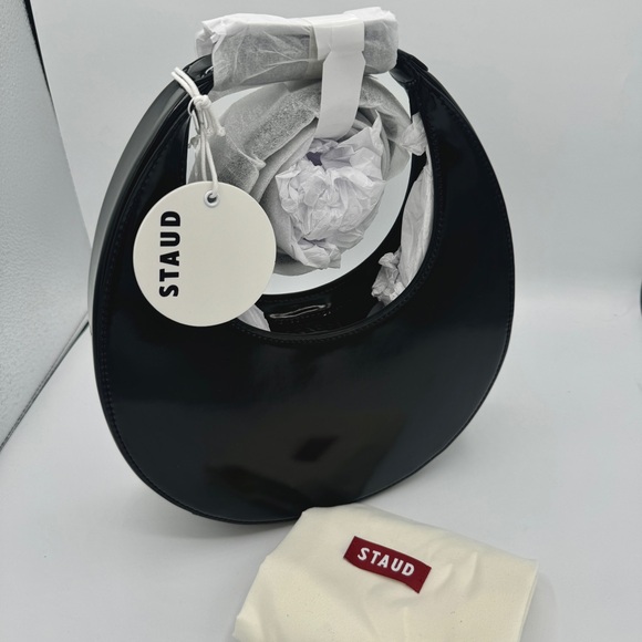 NWT Staud Mini Moon Purse in Polished Black Leather, Crossbody Bag , Brand NEW - Picture 13 of 16